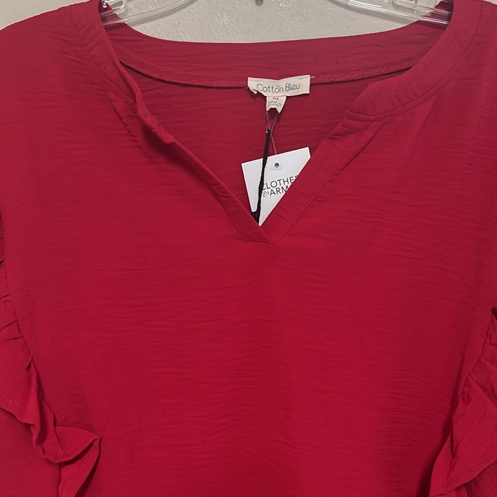 Women's Red Ruffle Blouse - Picture 2 of 10